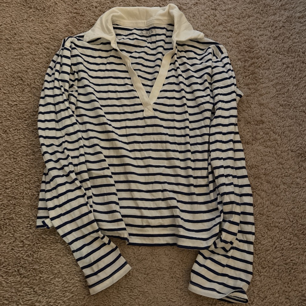 J. Crew Navy and White Striped Collared Shirt